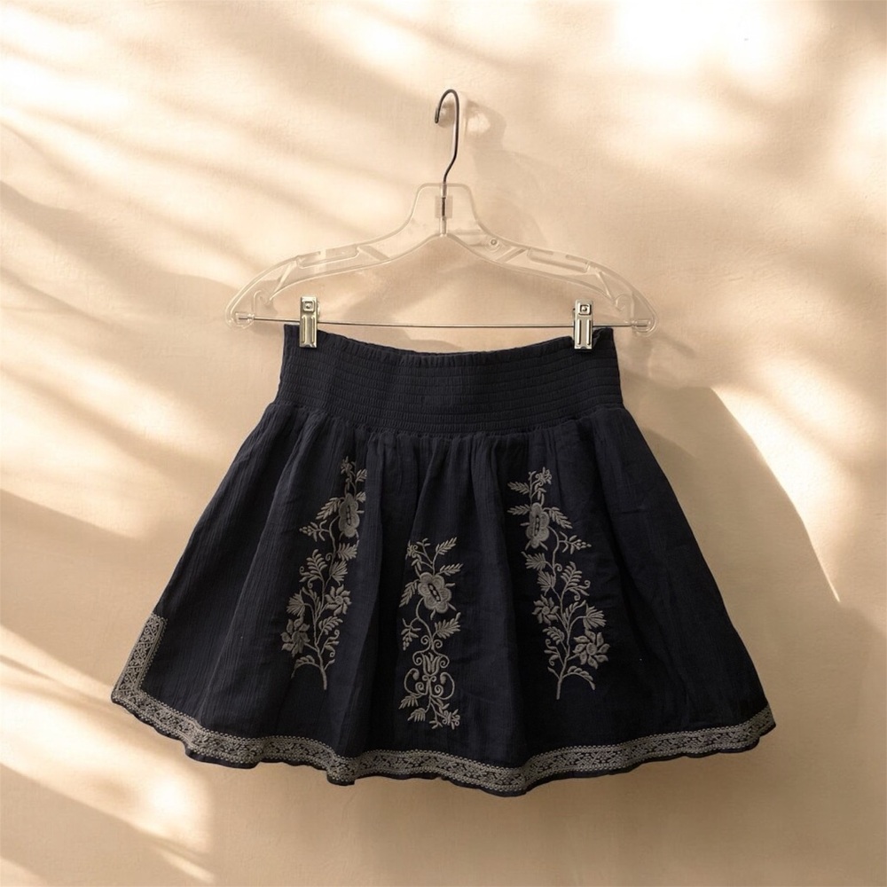 J. Crew Blue Floral Embroidered Comfy  Skirt